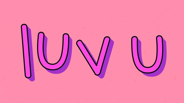 Tipografía púrpura luv u en un vector de fondo rosa