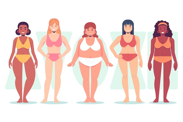 Vector gratuito tipos dibujados a mano de formas del cuerpo femenino