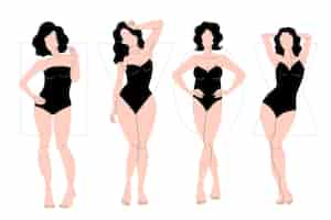 Vector gratuito tipos dibujados a mano de formas del cuerpo femenino