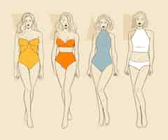 Vector gratuito tipos dibujados a mano de formas del cuerpo femenino