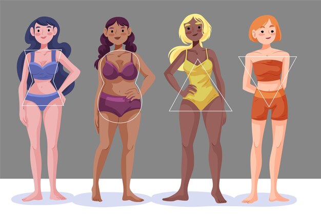 Tipos dibujados a mano de formas del cuerpo femenino