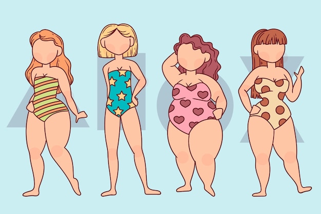 Vector gratuito tipos dibujados a mano de formas del cuerpo femenino.