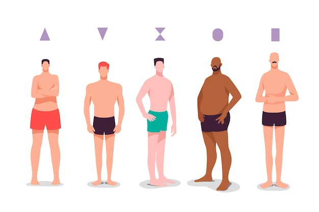 Vector gratuito tipos dibujados a mano de formas de cuerpo masculino