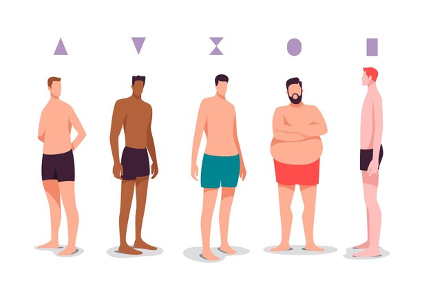 Tipos dibujados a mano de formas de cuerpo masculino