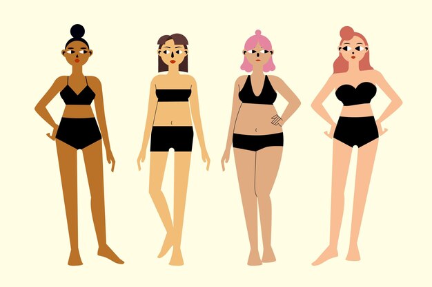 Tipos dibujados a mano plana de formas del cuerpo femenino
