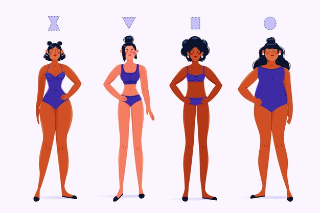 Tipos dibujados a mano plana de formas del cuerpo femenino