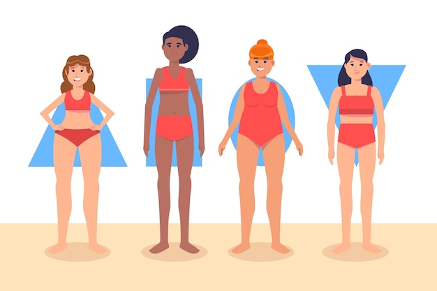 Vector gratuito tipos dibujados a mano plana de formas del cuerpo femenino