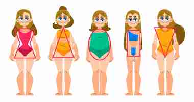 Vector gratuito tipos de dibujos animados de formas del cuerpo femenino