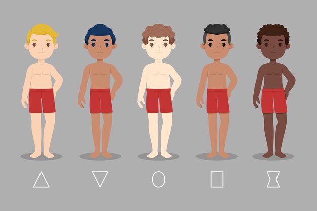 Tipos de dibujos animados de formas del cuerpo masculino