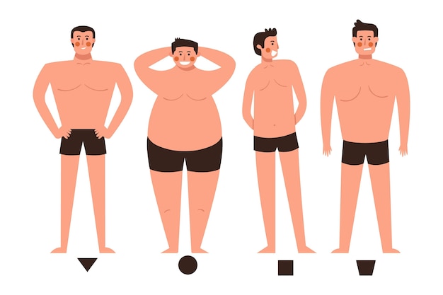 Vector gratuito tipos de dibujos animados de formas del cuerpo masculino