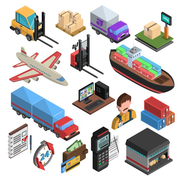 Tipos de entrega Conjunto de iconos isométrica