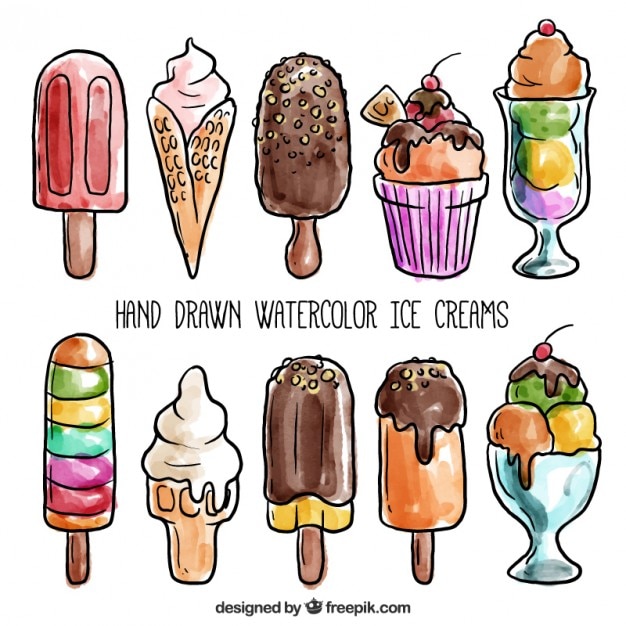 Vector gratuito tipos de helados de acuarela dibujados a mano