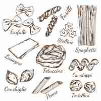 Vector gratuito tipos de pasta sketch set