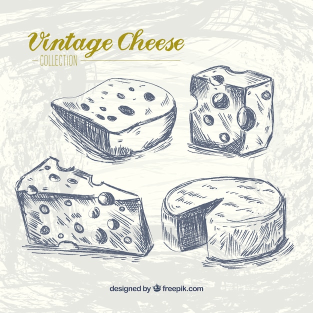 Tipos de queso en estilo retro