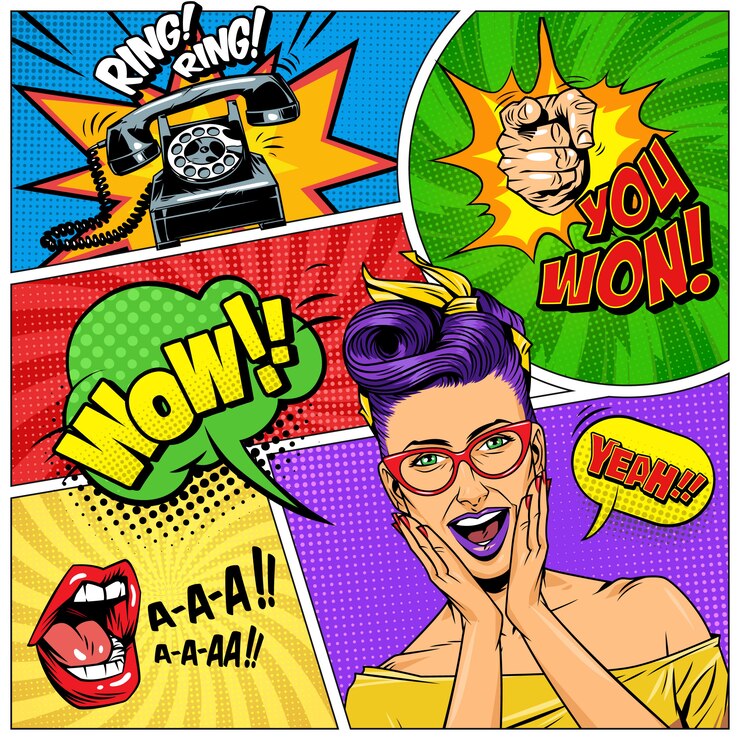 Vector gratuito tiras cómicas brillantes con rayos explosivos de semitonos