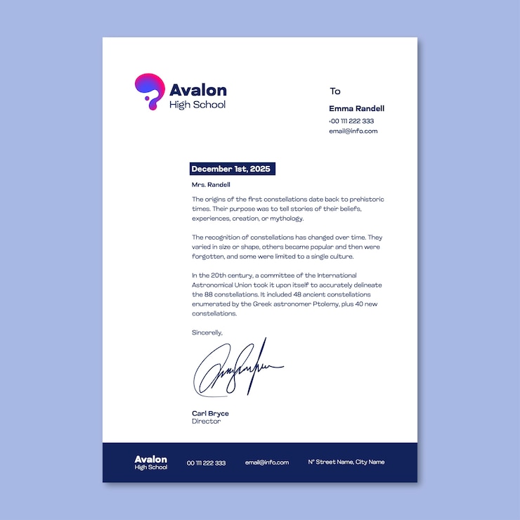 Vector gratuito título de la carta de la escuela secundaria de avalon
