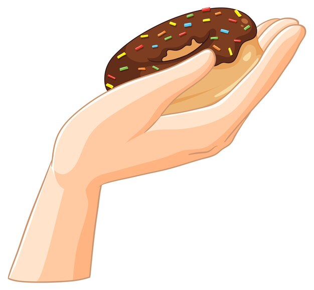 Tomando en la mano una rosquilla de chocolate