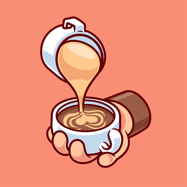 Tomar el café de la mano Amor espuma Vector de dibujos animados Icono Ilustración Bebida Icono de comida Vector plano aislado