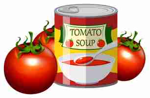 Vector gratuito tomate fresco y sopa de tomate en lata