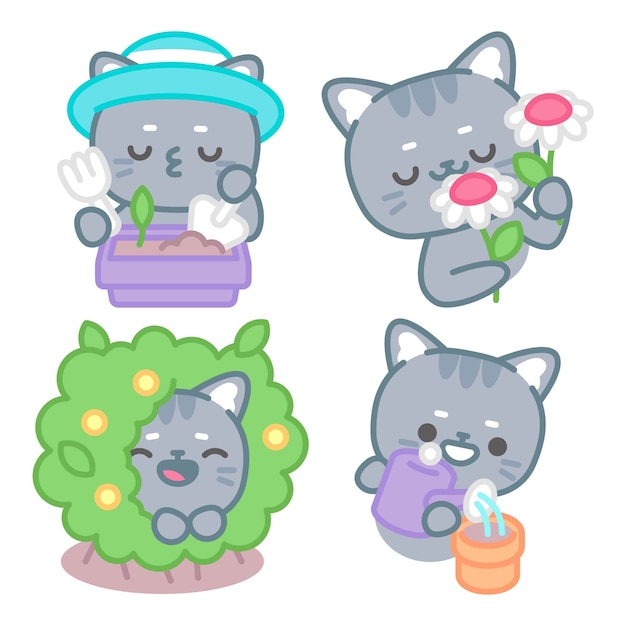 Vector gratuito tomomi el gato con flores pegatinas