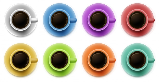 Topview de las tazas con café