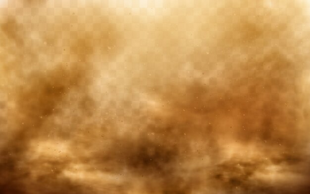 Tormenta de arena del desierto, nube de polvo marrón en transparente
