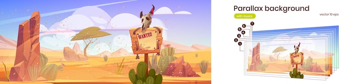 Vector gratuito tormenta de arena de fondo de paralaje en el desierto del salvaje oeste