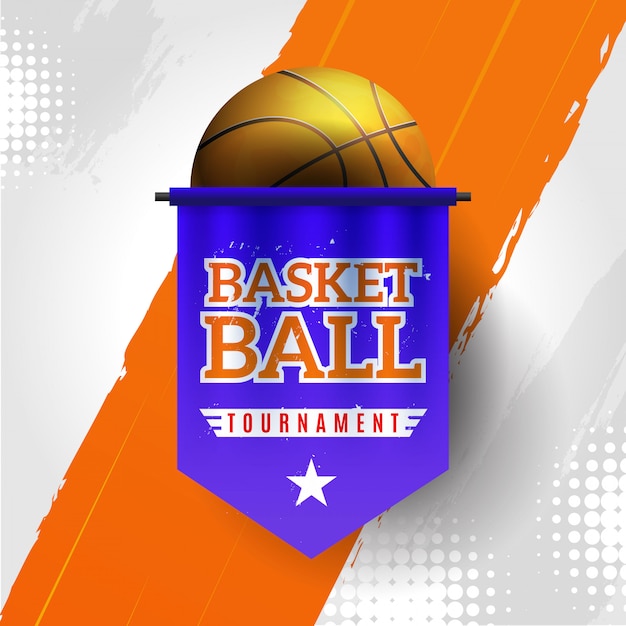 Vector gratuito torneo de baloncesto con fondo naranja y blanco