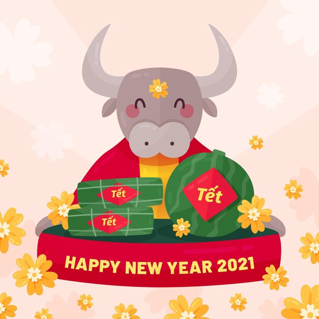 Toro feliz feliz año nuevo vietnamita 2021