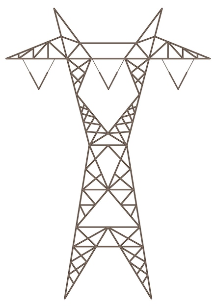 Vector gratuito torre eléctrica de alta tensión sobre fondo blanco.