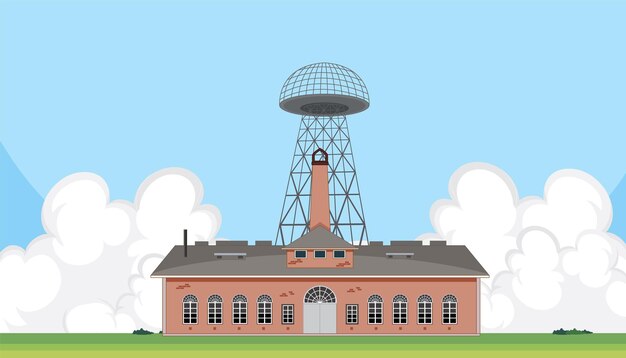 Vector gratuito torre wardenclyffe una escena de ilustración de dibujos animados vectoriales