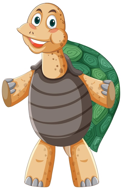 Tortuga con caparazón verde en estilo de dibujos animados