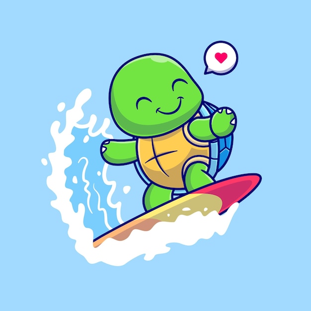 Tortuga linda que practica surf en la ilustración del icono del vector de la historieta de la onda. concepto de icono de deporte animal aislado