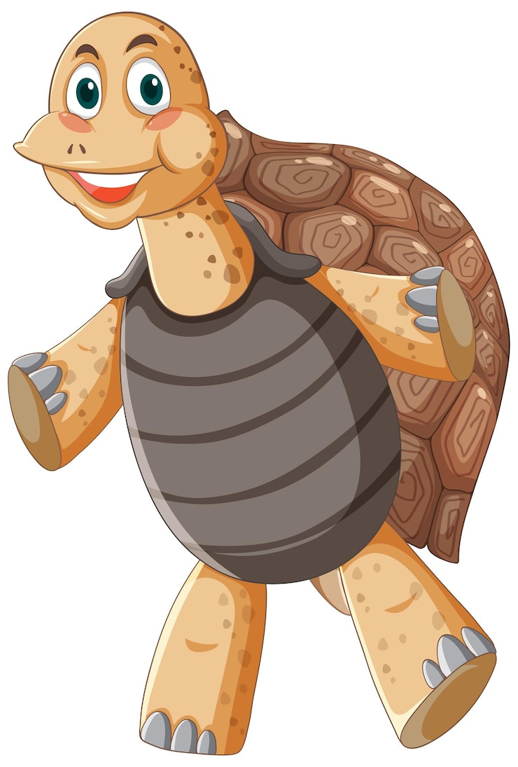 Vector gratuito tortuga con personaje de dibujos animados de caparazón marrón