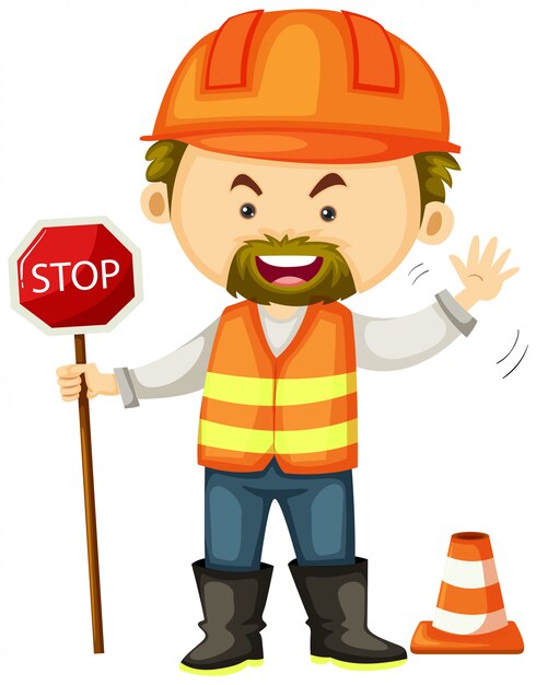 Trabajador de carretera con señal de stop
