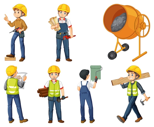 Trabajador de la construcción con hombre haciendo diferentes trabajos.