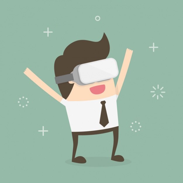 Trabajador jugando con gafas de realidad virtual