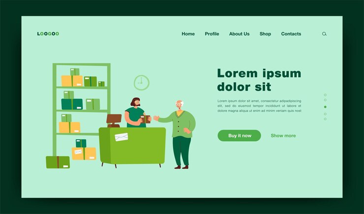 Vector gratuito trabajador de oficina de correos dando paquete al cliente. hombre mayor que recibe correo. ilustración