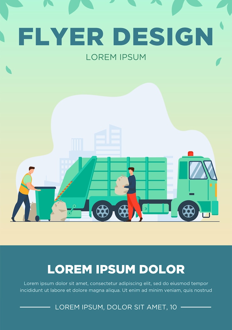 Vector gratuito trabajador de recolección de basura limpiando el cubo de basura en el camión. hombre llevando basura en la ilustración de vector plano de bolsa de plástico. servicio de la ciudad, concepto de eliminación de residuos