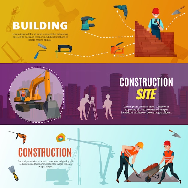 Vector gratuito trabajadores de la construcción banners horizontales