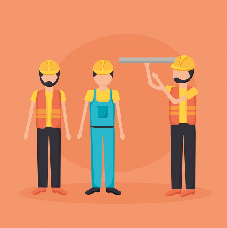 Vector gratuito trabajadores de la construcción con planos