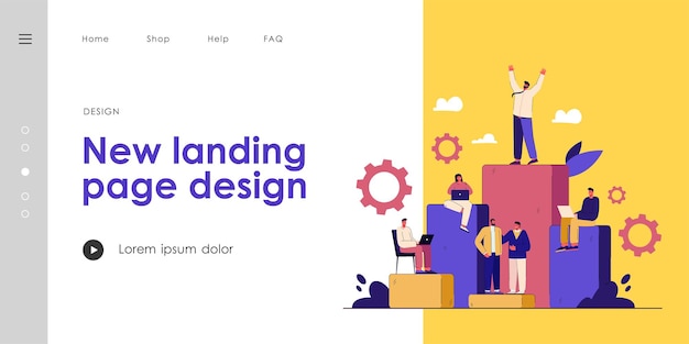 Vector gratuito trabajadores corporativos que logran el éxito en los negocios. ilustración de vector plano. gente haciendo carrera, alcanzando la cima de la jerarquía profesional. escalera de carrera, crecimiento, negocios, concepto de trabajo en equipo para el diseño