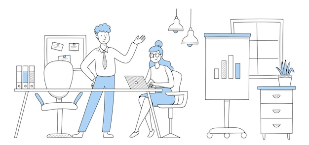 Trabajadores de oficina doodle concepto colegas chateando