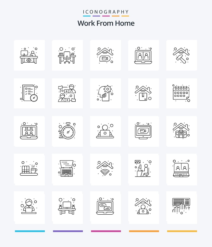 Trabajo creativo desde casa 25 paquete de iconos de contorno como comunicación web escritorio de oficina comunicación en línea