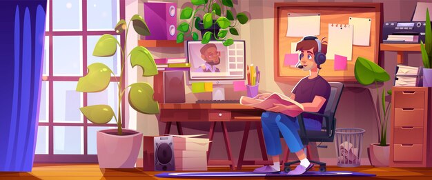 Trabajo a distancia desde casa en un escritorio de computadora en un apartamento