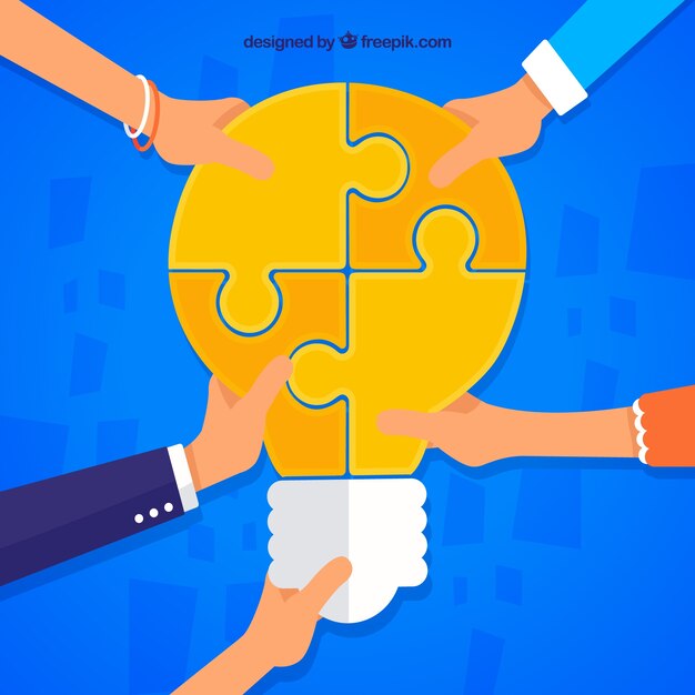 Trabajo en equipo, bombilla puzzle
