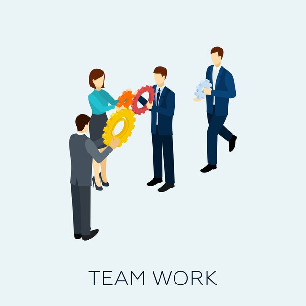 Trabajo en equipo, concepto, isométrico