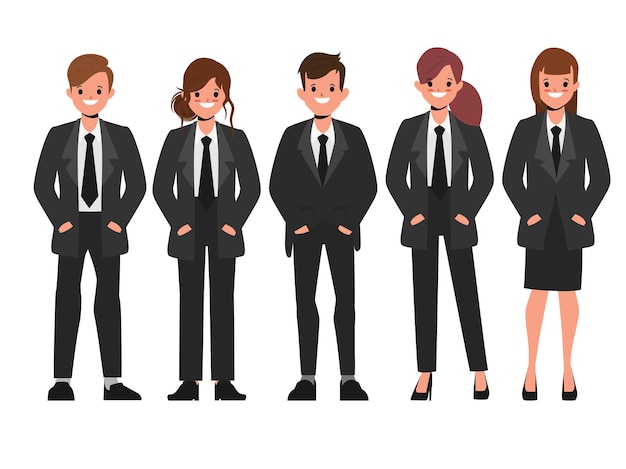 Vector gratuito trabajo en equipo de gente de negocios en ropa de traje negro uniforme