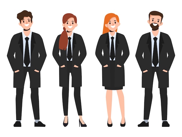 Vector gratuito trabajo en equipo de gente de negocios en ropa de traje negro uniforme