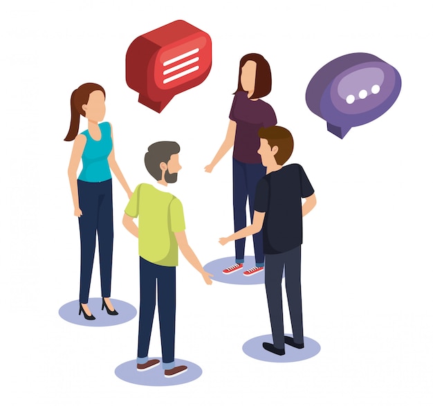 Trabajo en equipo de grupo de personas con globo de discurso
